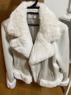 白 ムートンジャケット フェイクファー アイボリー コートアウター 量産 ボア