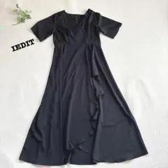 s.1534【エディット】半袖 カシュクール ワンピース フレア ブラック L