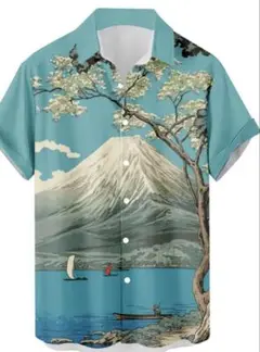 富士山アロハシャツ 男女用/半袖シャツ 和柄アロハシャツ 新品未使用