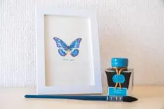 蝶 （キプリスモルフォ）　水彩原画 【額あり】