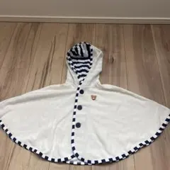 【未使用】ミキハウス ベビーポンチョ マント ブルー ボーダー