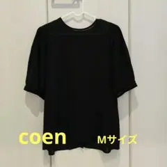 coen ネイビー半袖 後ろボタンブラウス