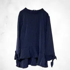 SANSFIN 長袖 チュニック シャツ　M ネイビー　ストライプ　春　薄手