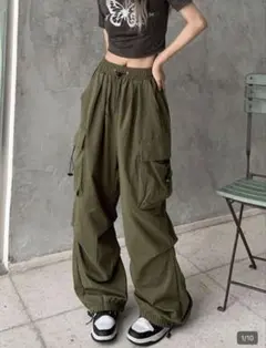 SHEINオリーブグリーン カーゴパンツ サイドポケット付き