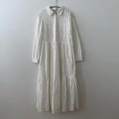 美品 ZARA 刺繍レース ティアードロングワンピース　カットワーク 白