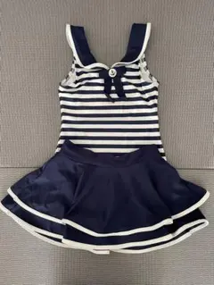 女の子 130 水着 美品 ネイビー セパレート水着 フレアスカート
