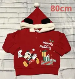 ミッキー　クリスマス パーカー サンタ　80cm ディズニー 長袖　トレーナー