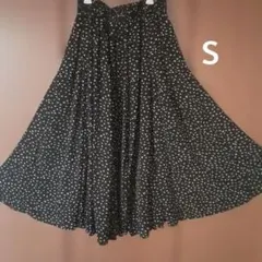 フレアロングスカート ブラック・ホワイトドット　S