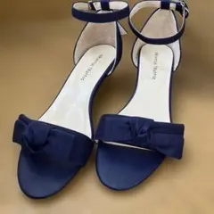ネイビー リボン付き ウェッジサンダル