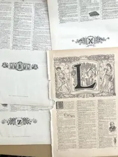 約100年前フランスのアンティーク紙物　アール・ヌーヴォー　ミュシャ風　7.8月