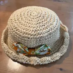 キッズ 麦わら帽子 ストローハット リボン 48cm