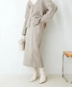 natural couture ヘリンボーンツイードナロースカート