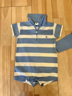 プチバトー　12M 74㎝半袖ロンパース＆カーディガンセット　ブルーストライプ