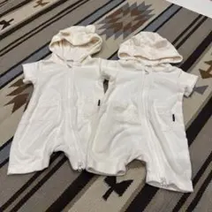 petit main くま耳フード付きロンパース 70サイズ　双子　2枚セット