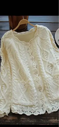 ニットカーディガン☆ケーブル編みなど☆Lサイズ