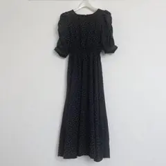 Honeys ハニーズ ロングワンピース ブラック 黒 ドット 水玉 半袖