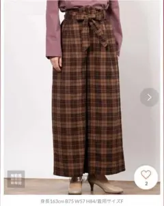 【アースミュージック＆エコロジー】ワイドパンツ　　チェック（F）ハイウエスト