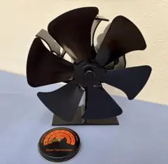 ストーブファン ブラック 6枚羽根 温度計付き