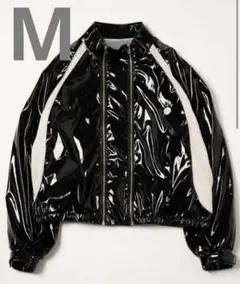 AIVER ダブルジップコーティングショートブルゾン　ホワイト×ブラック　M