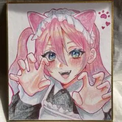 手描きイラスト　色紙　色鉛筆　オリジナル