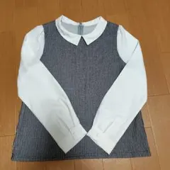 襟付き 長袖 ストライプ ブラウスグレー