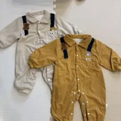 ベージュ クマ刺繍ロンパース 双子