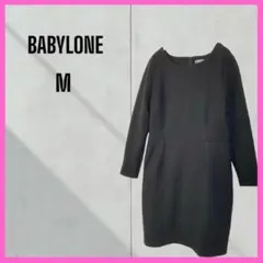 [BABYLONE] 膨れエンボスジャガード　膝丈ワンピース　ボートネック　黒