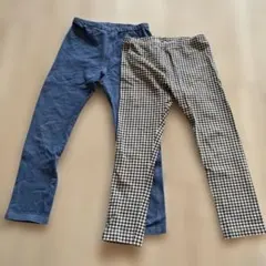 ユニクロ　レギンス 2枚セット デニム・黒ギンガムチェック柄 2枚セット