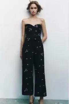 zara エンブロイダリーテクスチャーパンツ 花柄刺繍パンツ
