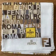 FENDI ハンカチ ロゴ 総柄 ブラウン ホワイト　未使用品
