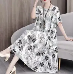 韓国風✭花柄ひざ丈ワンピース★半袖で爽やか夏コーデ✭ゆったりデザイン