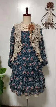 y2k フェアリーグランジ花柄チュニックワンピース森ガール