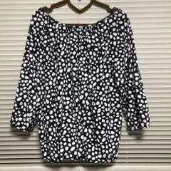 黒と白のドット柄チュニック 五分丈　Lサイズ　バルーン