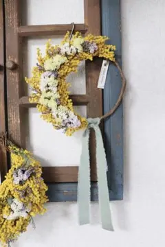 送料込み・:*+ ドライフラワーミモザリース