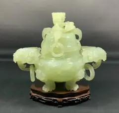 玉雕 翡翠 瓜果 龍 瓢箪彫 彫刻 置物 中国美術 古美術 ひすい