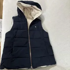 フード付きダウンベスト ネイビー/ベージュ