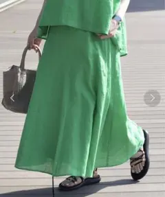 【美品】BEAMS／レイビームス　リネンスカート/グリーン/リネンのサムネイル