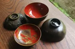 傷あり！時代金縁溜塗に優美な亀蒔絵の映える大椀2点（検輪島塗雑煮椀