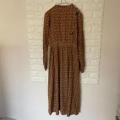 Ray Cassin レイカズン ロングワンピース 総柄 長袖 レトロ 茶 F