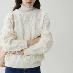 【colorer】fringe cable knit sweater M