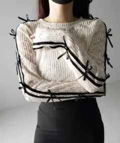サイドラインリボンレーストップスのサムネイル