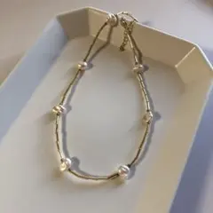 no.11 ゴールドネックレス　淡水パールバロック　ビーズネックレス