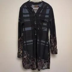 REBORNE チェック柄 長袖ロングチュニック