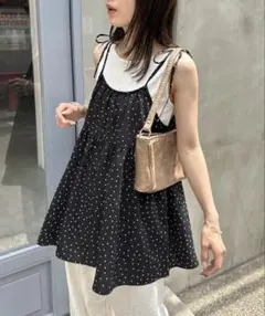新品未使用 タグ付き DISCOAT 肩リボンドット柄キャミチュニック