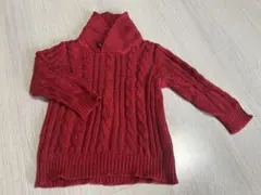 美品◎オールドネイビーレッド ケーブル編み ニットセーター　コットン　3T 90