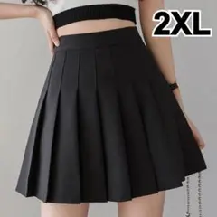 レディース プリーツスカート 大きいサイズ インナーパンツ付き ミニ 黒 2XL