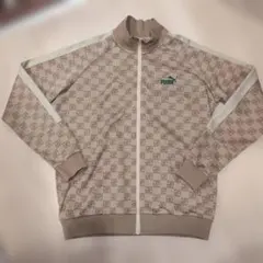PUMA コアヘリテージ 総柄 トラックジャケット ロゴ刺繍 ベージュ　XL
