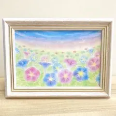 風景 花畑 青空 絵 絵画 パステル画 アート 原画 額付き インテリア 手描き 花畑と空の風景画 - メルカリ