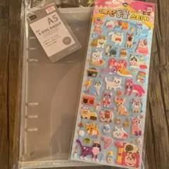 ダイソー A5 6リングファイル グレーシール帳 バインダー　シール付き