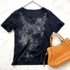 つく様専用【コルディア】 蝶プリント 半袖Tシャツ 40 ブラック 日本製 黒のサムネイル
